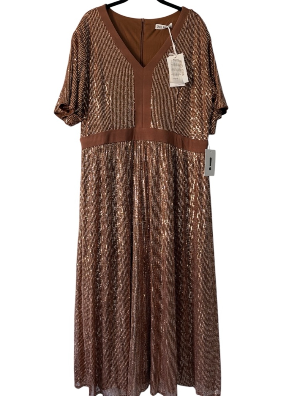 Grace Karin Sequin V-Neck Copper Midi Dress